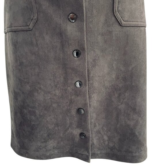 Tahari Charcoal Faux Suede A Line Midi Skirt Button Front High Waist Festival - Picture 6 of 11